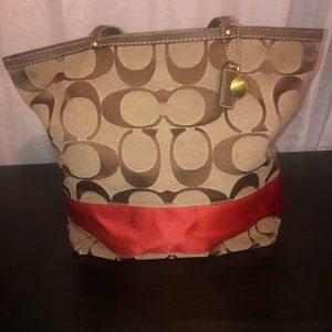 Coach jacquard signature strip tote